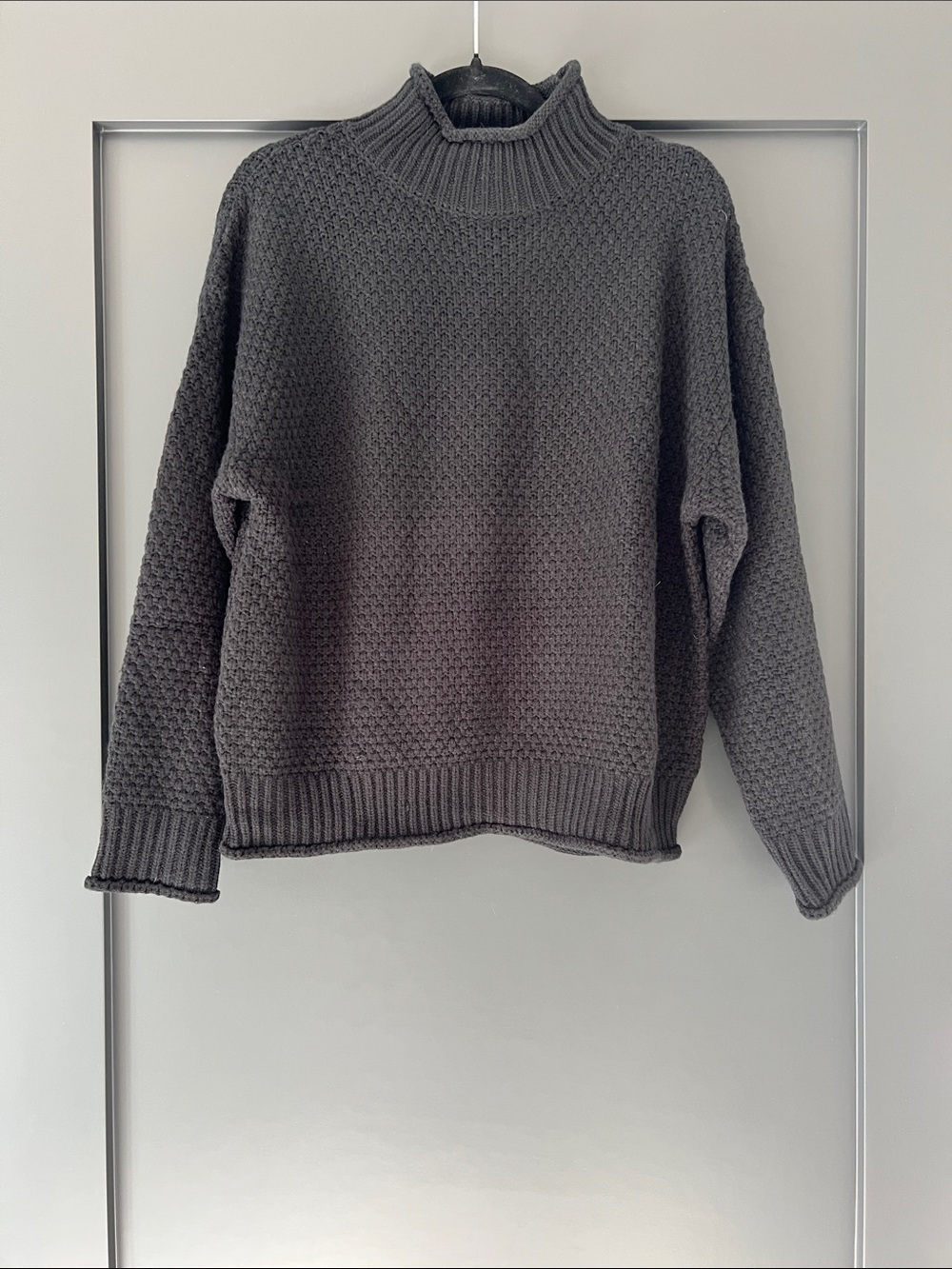 Black Women's Mock Neck Textured Sweater